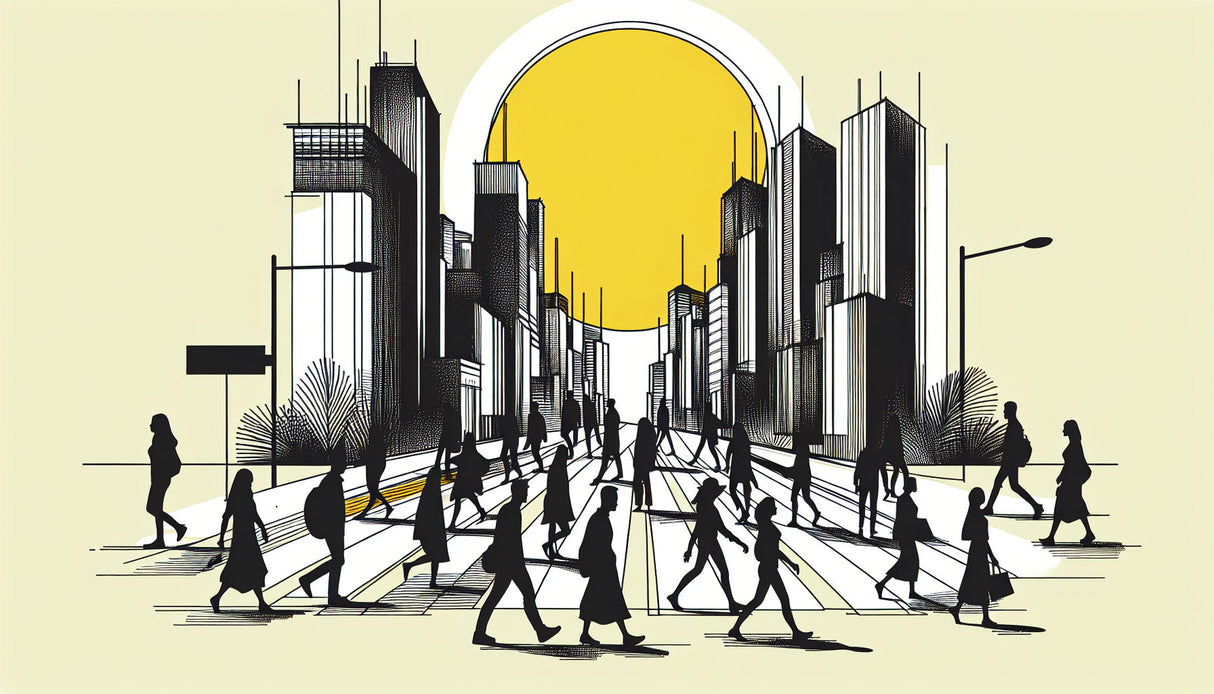 Urban silhouettes with yellow sun design file showing detailed architectural pattern and minimalist style