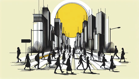 Urban silhouettes with yellow sun design file showing detailed architectural pattern and minimalist style