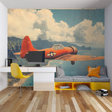 Urban Sunset Mural creating a bold statement in a contemporary home office