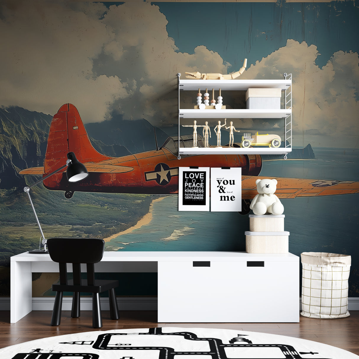 Cityscape Wall Mural adding depth to a teen bedroom with urban vibes