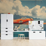 Urban Sunset Wallpaper making a statement in a trendy coffee shop setting