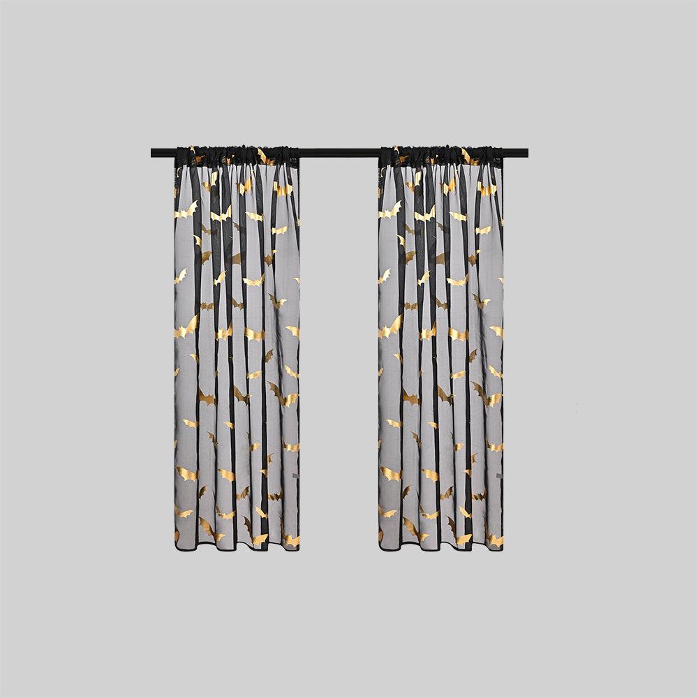 Gothic Sheer Curtains  Gold Bat Pattern Design - Product example