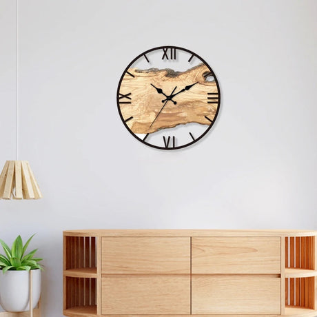 Natural Wood Wall Clock  Live Edge Design With Roman Numerals - Product showcase