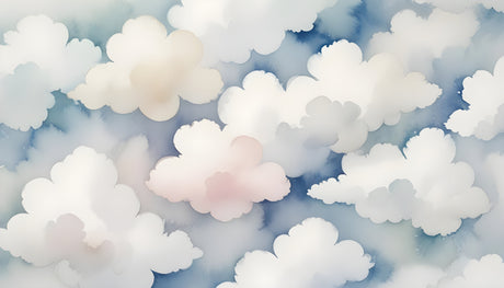 Cloud mural wallpaper design file showing detailed pink and blue watercolor pattern