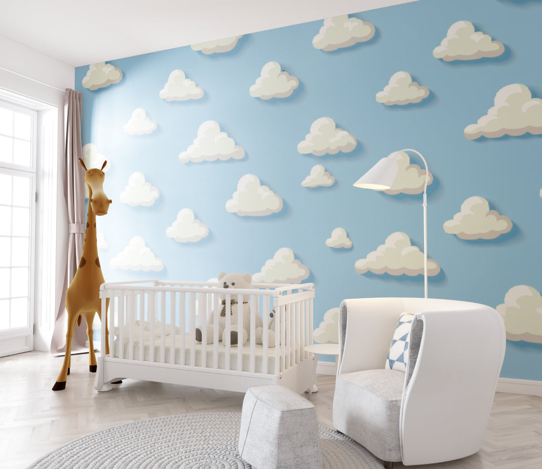 Sky mural wallpaper transforming a teen's study area into a calm space