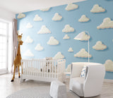 Sky mural wallpaper transforming a teen's study area into a calm space