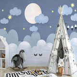 Night sky wallpaper bringing calm and wonder to a reading nook with moonlit clouds and twinkling stars