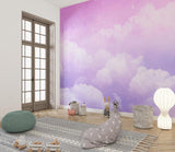 Starry cloud wallpaper transforming a reading nook into a peaceful retreat