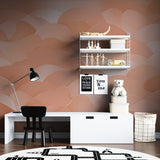 Coral abstract cloud wallpaper creating a peaceful atmosphere in a modern living room
