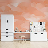 Abstract cloud wall mural bringing warmth to a home office space