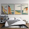 Coastal cliff wallpaper creates a stunning focal point in a modern living room with minimal furniture and natural light