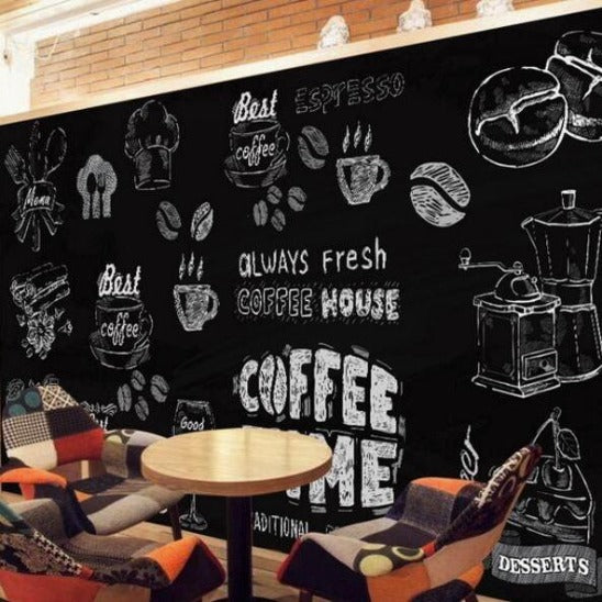 Restaurant wallpaper mural showcased in coffee corner setting