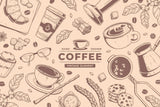 Coffee mural wallpaper design file showing vintage cafe pattern with hand-drawn elements