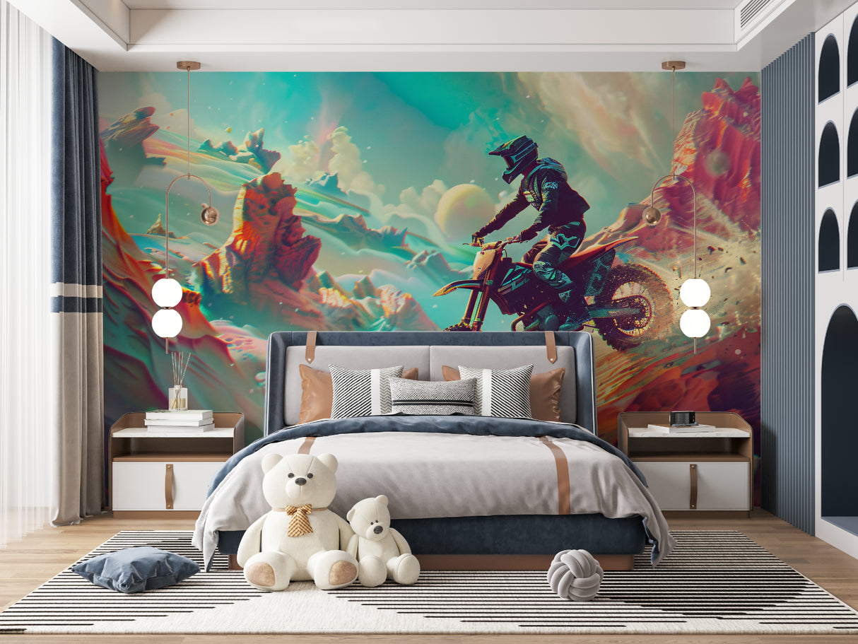 Pop art comic mural creating a bold statement wall in an urban style office space
