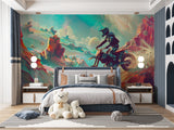 Pop art comic mural creating a bold statement wall in an urban style office space