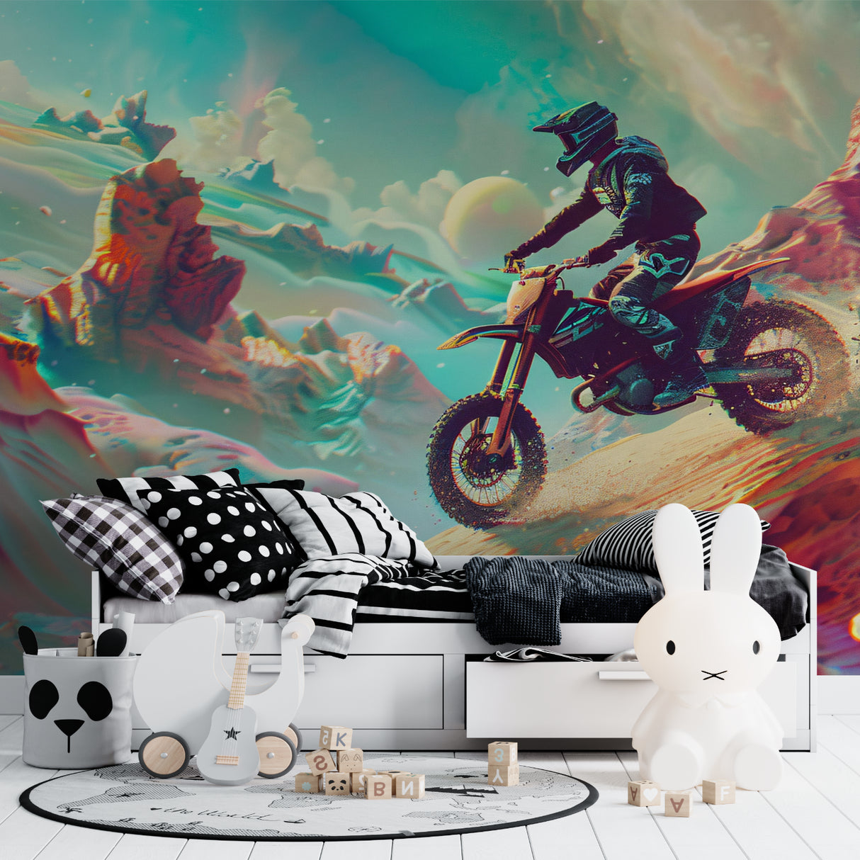 Dynamic comic book wall design transforming a creative studio space