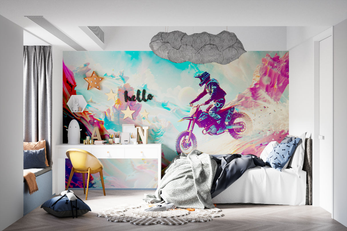 Urban comic art mural making a statement in a contemporary living room