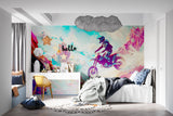 Urban comic art mural making a statement in a contemporary living room