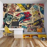 Superhero wallpaper making a statement in a modern entertainment room