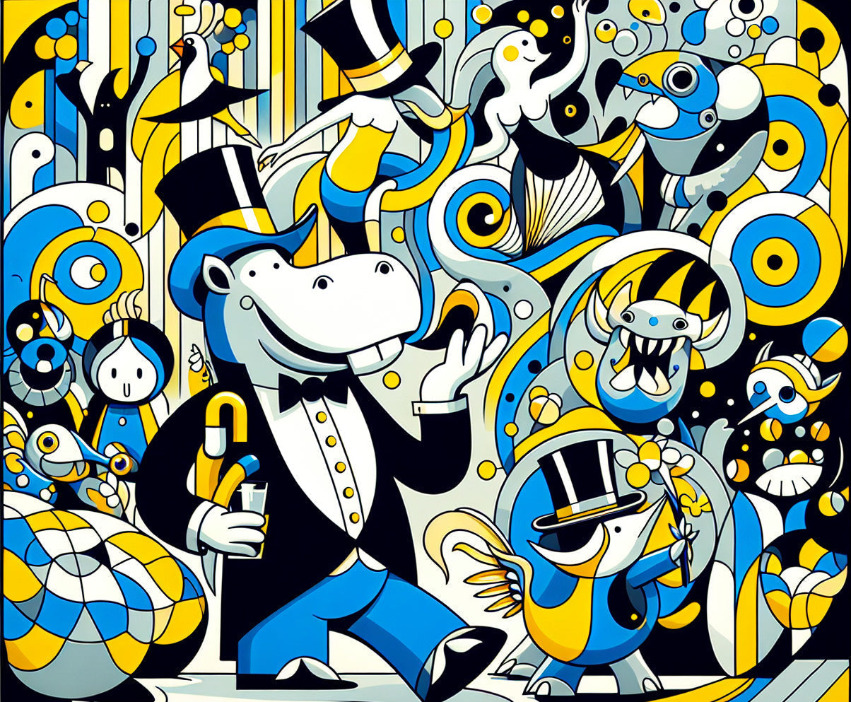 Hippo Cabaret Pop Art design file showing full pattern and vibrant comic style details