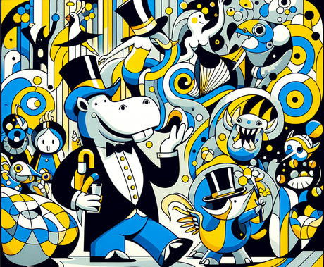 Hippo Cabaret Pop Art design file showing full pattern and vibrant comic style details