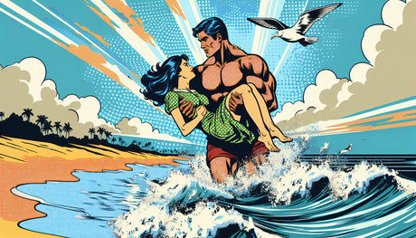 Comic art beach romance design file showing vibrant colors and retro pop art style pattern