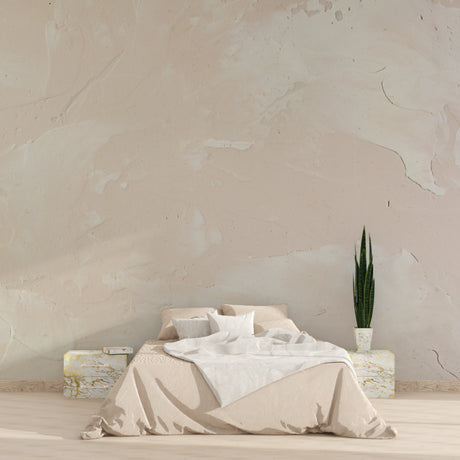 Modern Concrete Effect Wallpaper in bright minimalist living room with natural light