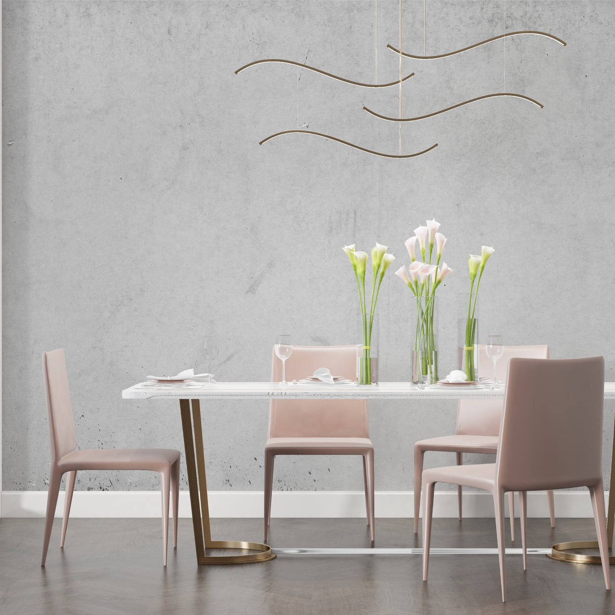Concrete effect wallpaper bringing industrial charm to dining room wall