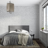 Concrete effect wall mural in contemporary dining room with pendant lights