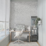 Industrial style bathroom featuring grey concrete effect wallpaper design