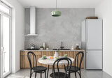 Industrial concrete mural transforming modern kitchen accent wall