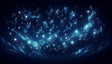 Constellation wallpaper bringing a magical starlit atmosphere to a modern bedroom, soft blue glow illuminating the space