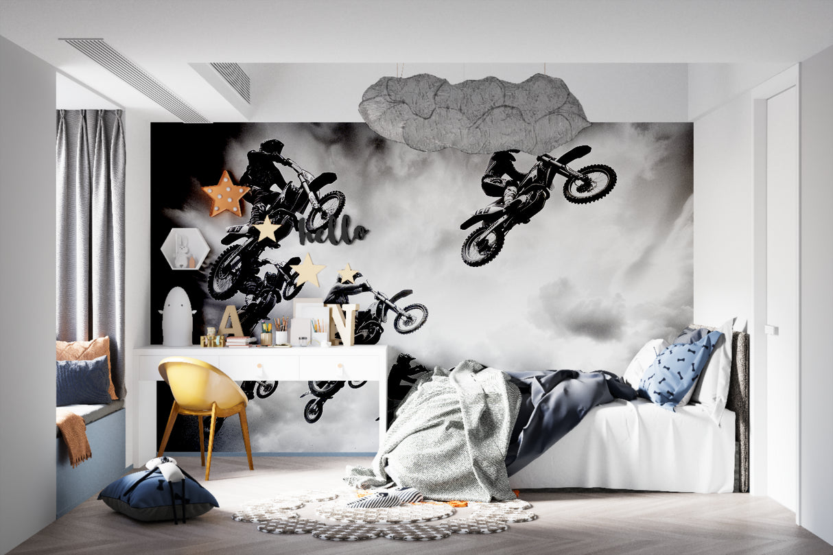 Celestial wall mural bringing starry night beauty to a home office