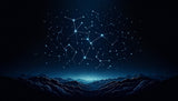 Night sky constellation wallpaper design file showing detailed star patterns and mountain silhouettes