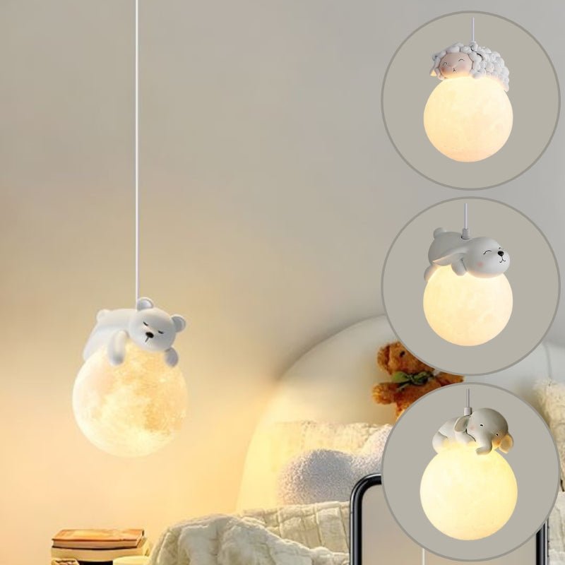 Childrens Moon Pendant Light  Sleeping Animal Design - Detailed view