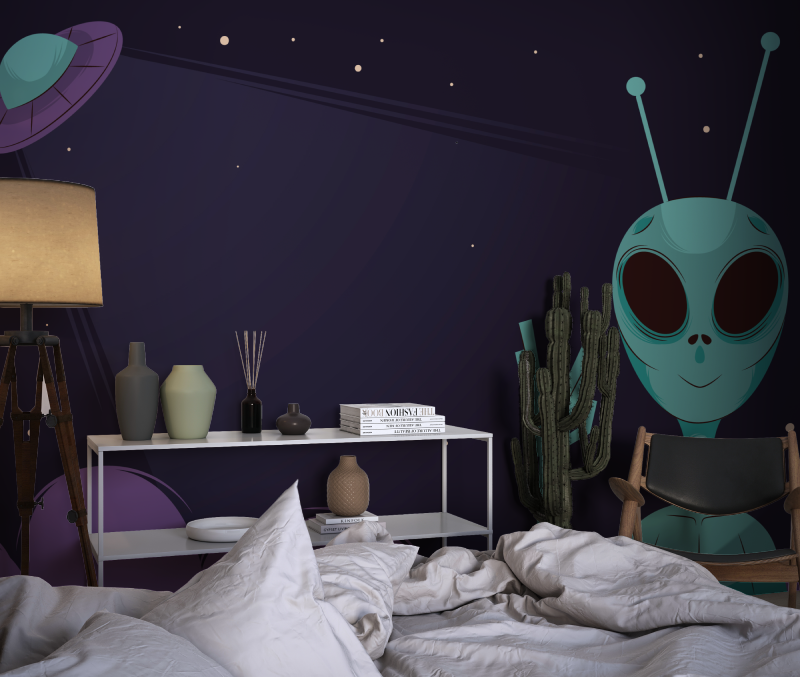 Space Mural Wallpaper | Friendly Alien and UFO Design