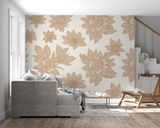 Floral Mural Wallpaper | Large Beige Blooms on White