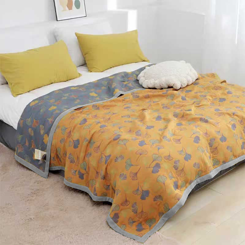 Botanical Duvet Cover  Reversible Cotton Ginkgo Leaf Pattern - Product example