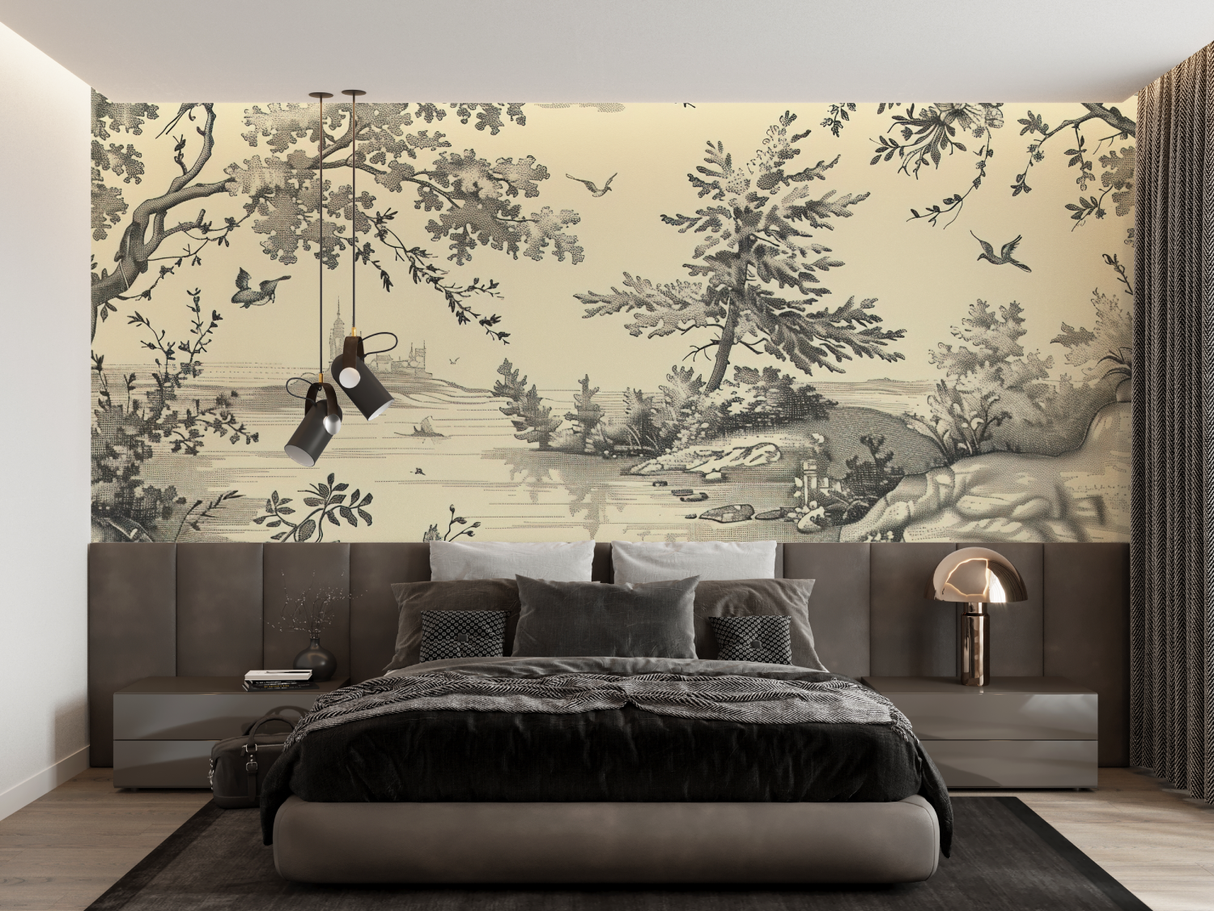 Vintage Mural Wallpaper | Classic Toile de Jouy Landscape
