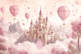 Princess Castle Mural Wallpaper | Pink Fantasy with Hot Air Balloons