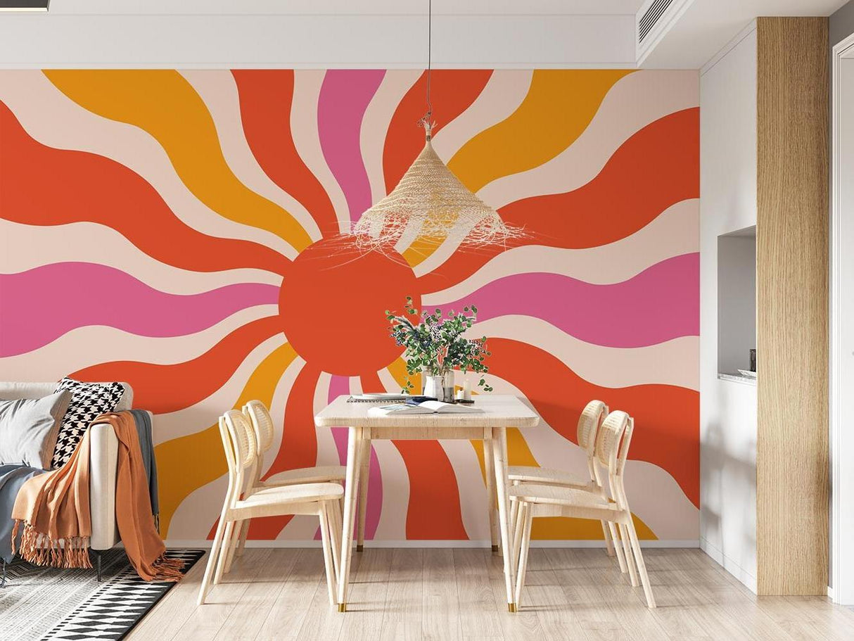 Retro Mural Wallpaper | Vibrant Sunburst Pattern