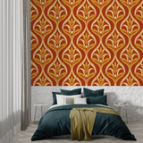 Art Nouveau Mural Wallpaper | Terracotta and Gold Floral Pattern