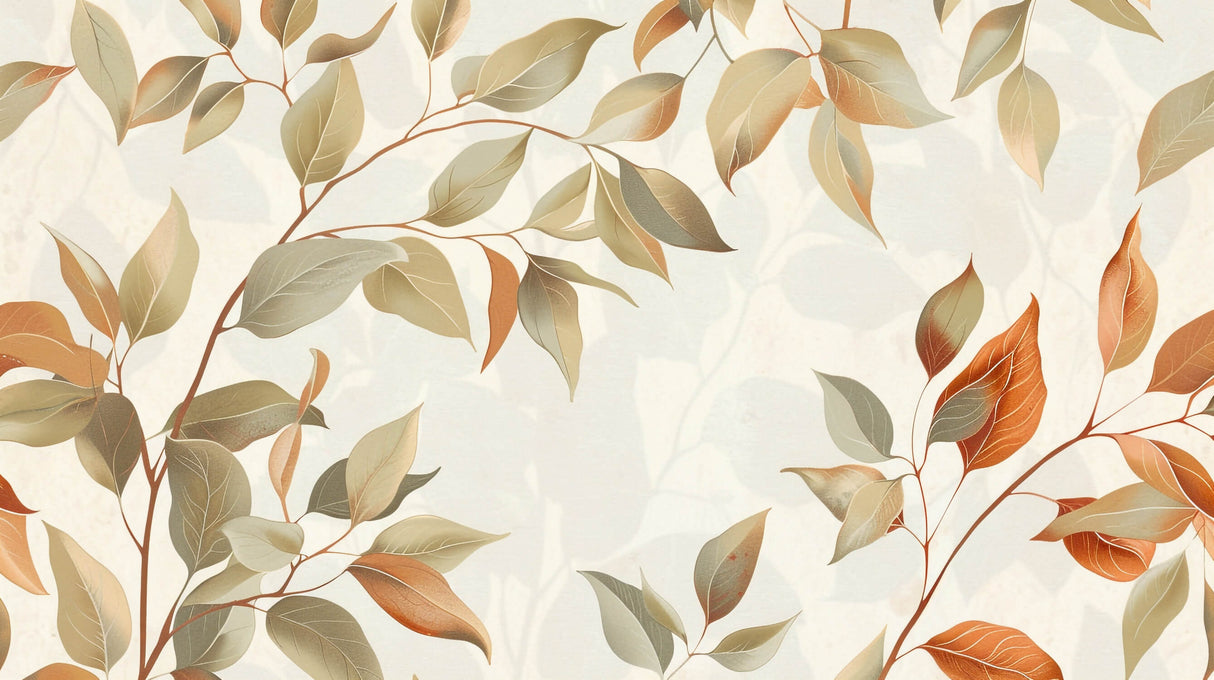 Foliage Mural Wallpaper | Elegant Beige and Terracotta Leaves