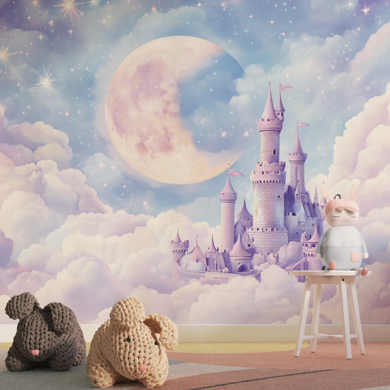 Castle Mural Wallpaper | Dreamy Moon and Stars Fantasy