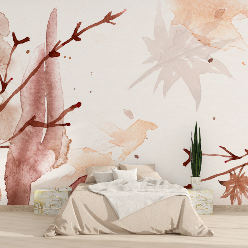 Watercolor Mural Wallpaper | Terracotta Botanical Art