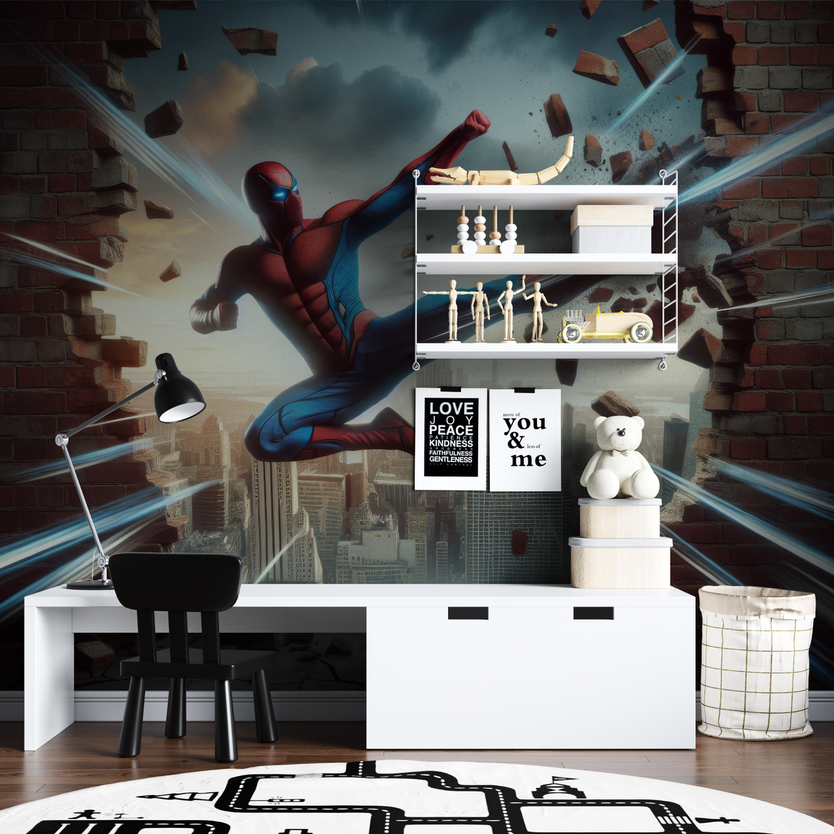 Superhero Mural Wallpaper | Dynamic 3D Spider Action Scene