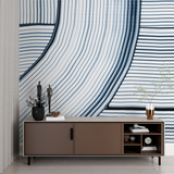 Abstract Mural Wallpaper | Blue Wave Line Pattern