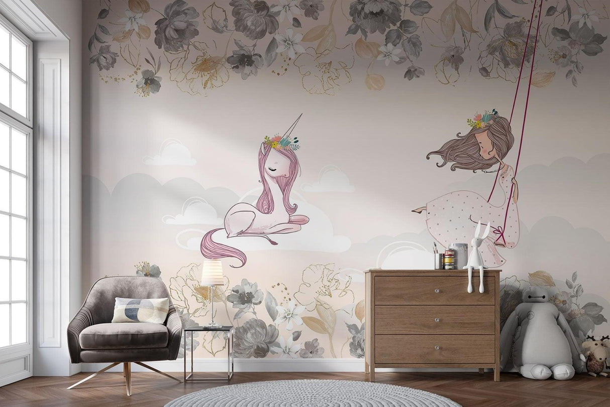 Papier Peint Mural Princesse | Licorne de Rêve et Design Floral