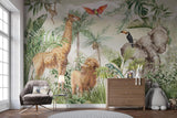 Papier Peint Mural Animaux de la Jungle | Faune Safari avec Feuillage Tropical
