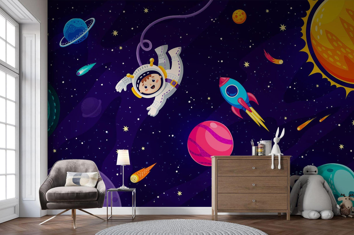 Space Mural Wallpaper | Astronaut Adventure with Planets